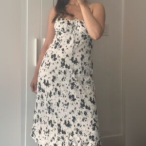 Bershka Black and White Floral Midi Dress